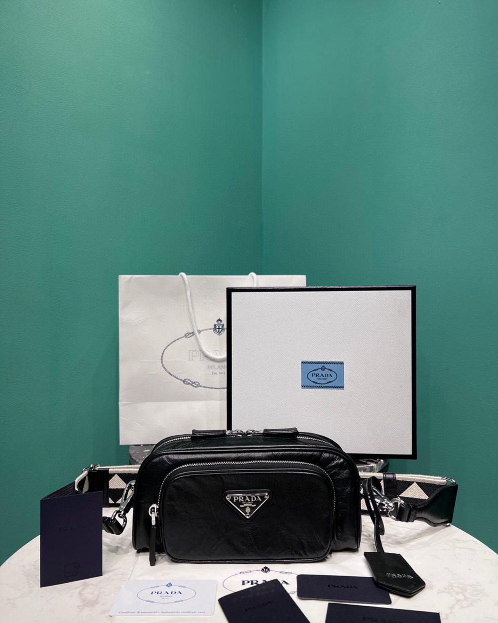 Nappa Antique Multi-Pocket Shoulder Bag In Grey/Black/Pink For Women 8.6 in/ 22cm 1BH198_UVL_F0480_V_4OO