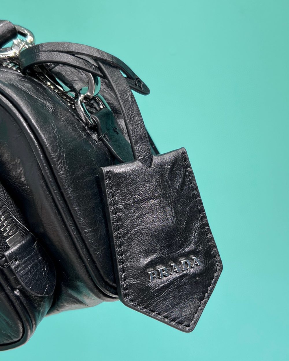 Nappa Antique Multi-Pocket Shoulder Bag In Grey/Black/Pink For Women 8.6 in/ 22cm 1BH198_UVL_F0480_V_4OO