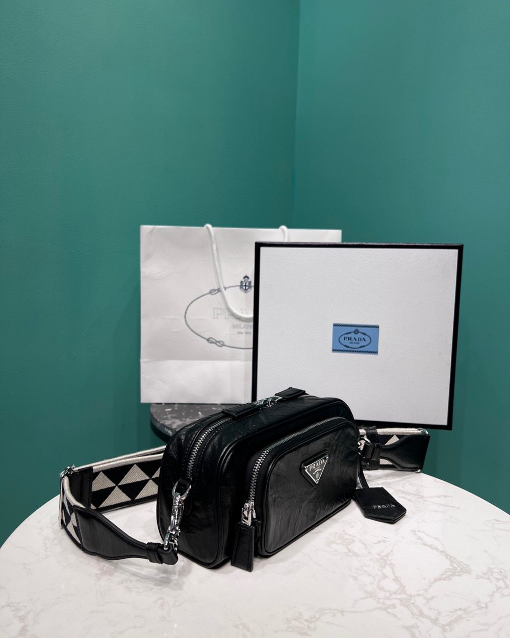 Nappa Antique Multi-Pocket Shoulder Bag In Grey/Black/Pink For Women 8.6 in/ 22cm 1BH198_UVL_F0480_V_4OO