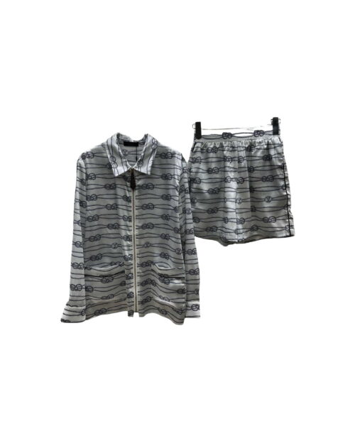 Nautical Knots Printed Shirt And Shorts Light Grey For Women