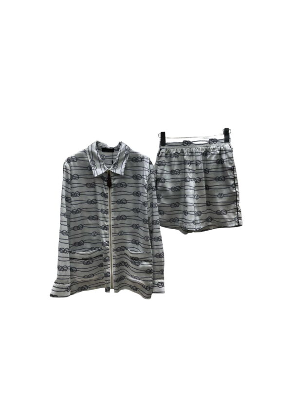 Nautical Knots Printed Shirt And Shorts Light Grey For Women