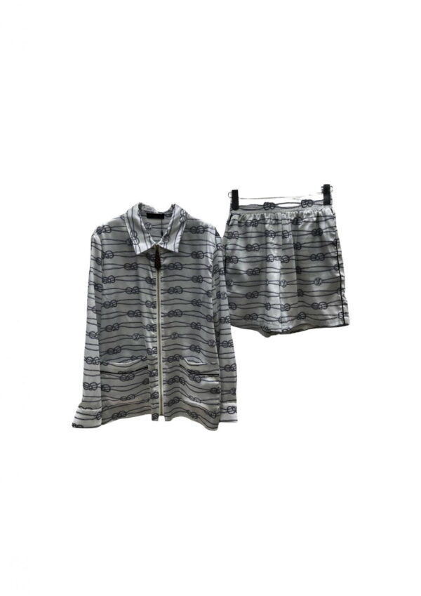 Nautical Knots Printed Shirt And Shorts Light Grey For Women