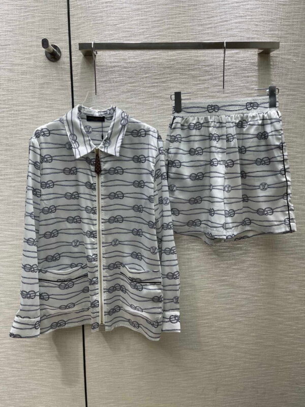Nautical Knots Printed Shirt And Shorts Light Grey For Women
