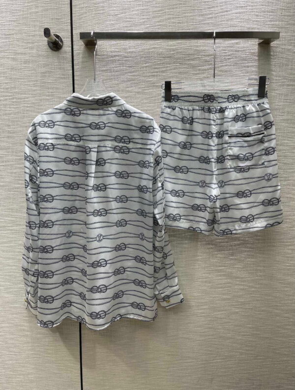Nautical Knots Printed Shirt And Shorts Light Grey For Women