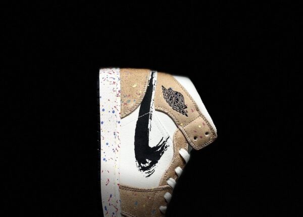Nike Air Jordan 1 Mid Beige With “Brushstroke” Sneaker For Women,Women's Shoes