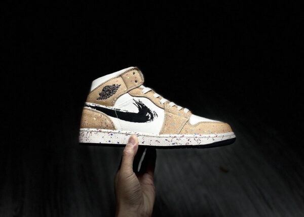 Nike Air Jordan 1 Mid Beige With “Brushstroke” Sneaker For Women,Women's Shoes