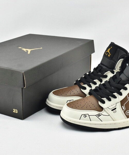 Nike Air Jordan 1 Mid Loading Sneaker Brown and White Color For Women, Women's Shoes