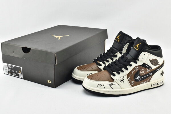 Nike Air Jordan 1 Mid Loading Sneaker Brown and White Color For Women, Women's Shoes