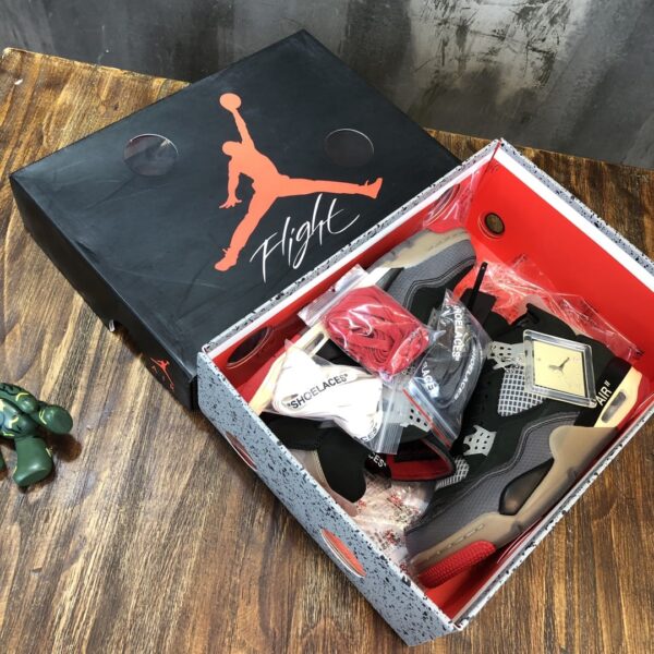 Nike Air Jordan 4 Off White Bred Pk God Factory in Black Sneaker For Women, Women's Shoes