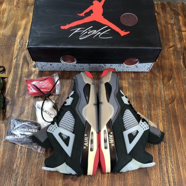 Nike Air Jordan 4 Off White Bred Pk God Factory in Black Sneaker For Women, Women's Shoes