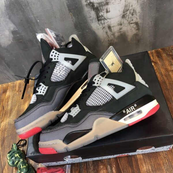 Nike Air Jordan 4 Off White Bred Pk God Factory in Black Sneaker For Women, Women's Shoes