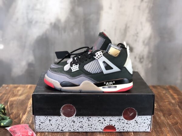 Nike Air Jordan 4 Off White Bred Pk God Factory in Black Sneaker For Women, Women's Shoes