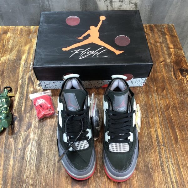 Nike Air Jordan 4 Off White Bred Pk God Factory in Black Sneaker For Women, Women's Shoes