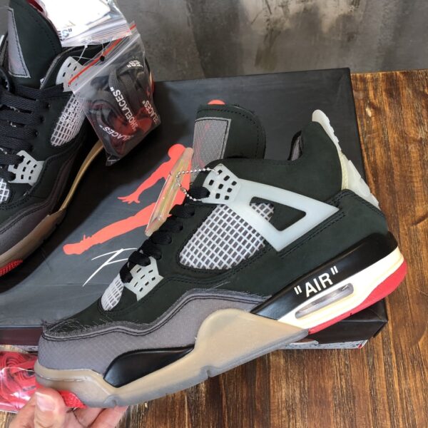 Nike Air Jordan 4 Off White Bred Pk God Factory in Black Sneaker For Women, Women's Shoes