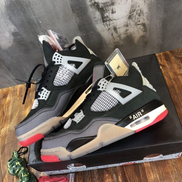Nike Air Jordan 4 Off White Bred Pk God Factory in Black Sneaker For Women, Women's Shoes