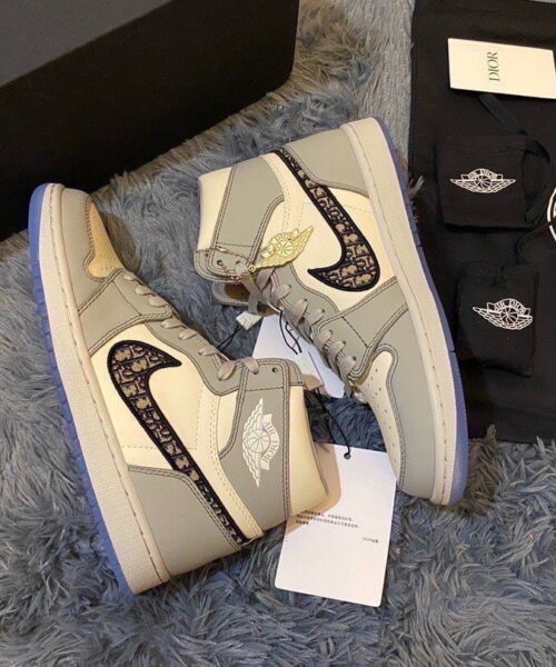 Nike Dior x Air Jordan 1 High OG Wolf Grey/Sail/Photon Dust/White For Women, Women's Shoes