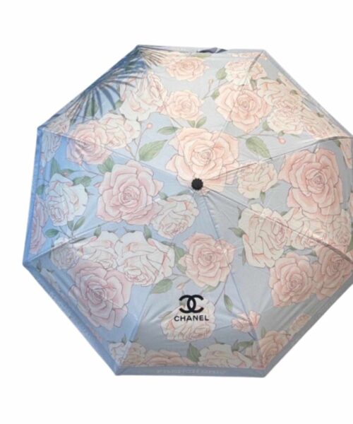 Nylon With Flower Folding Umbrella Light Blue