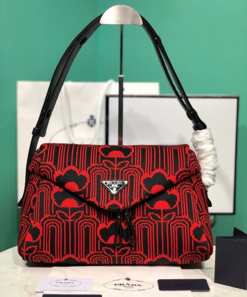 Padded Jacquard Prada Signaux Bag In Red For Women 13in/ 33cm