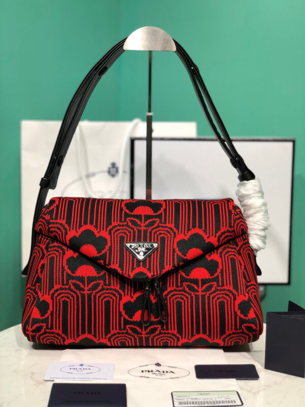Padded Jacquard Prada Signaux Bag In Red For Women 13in/ 33cm