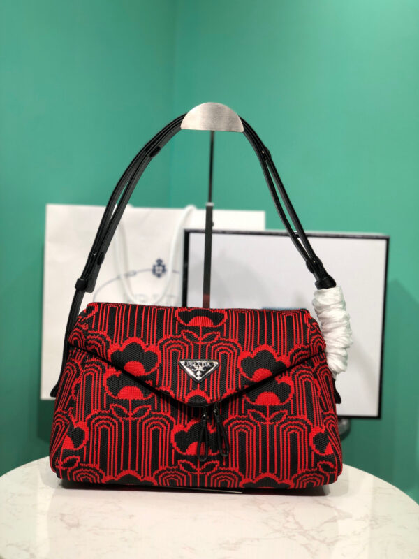 Padded Jacquard Prada Signaux Bag In Red For Women 13in/ 33cm