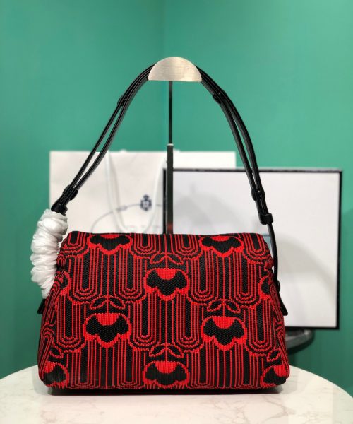Padded Jacquard Prada Signaux Bag In Red For Women 13in/ 33cm