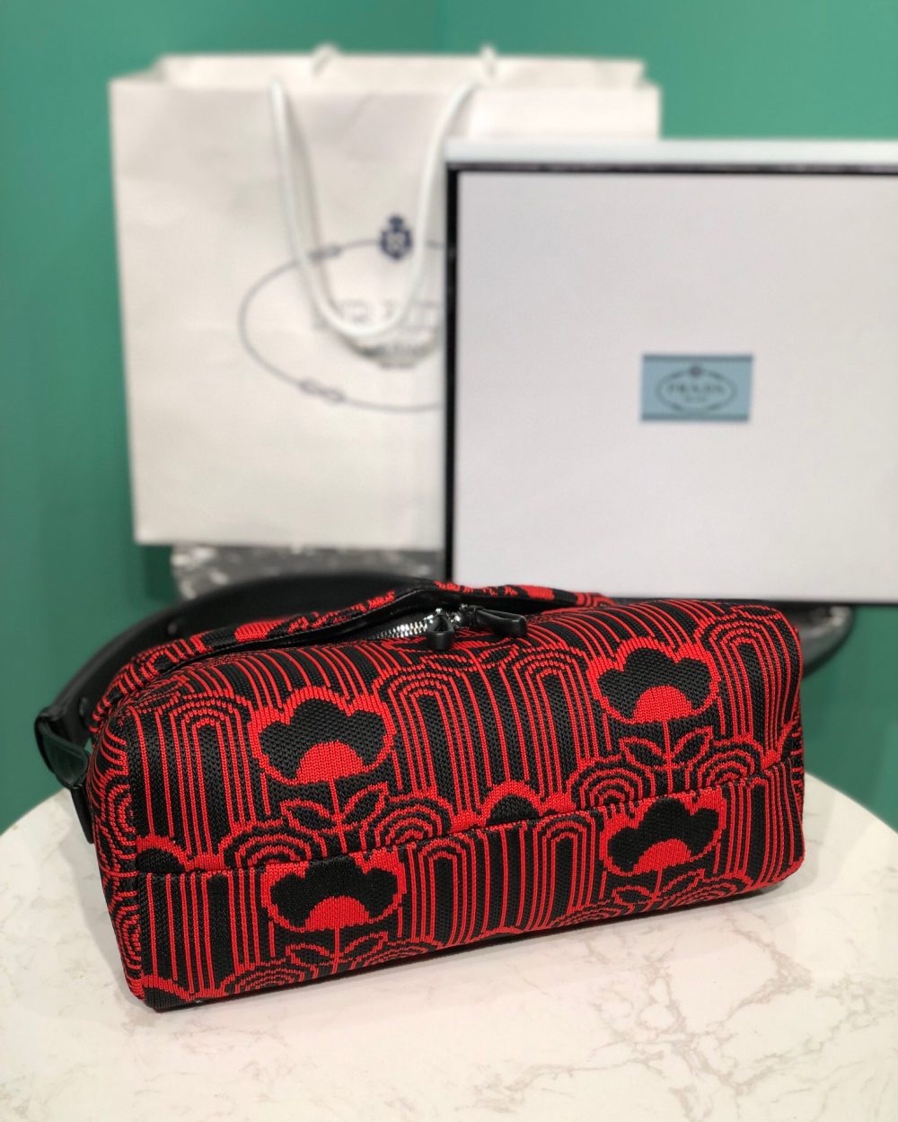 Padded Jacquard Prada Signaux Bag In Red For Women 13in/ 33cm