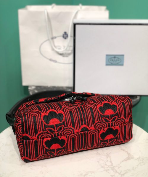 Padded Jacquard Prada Signaux Bag In Red For Women 13in/ 33cm
