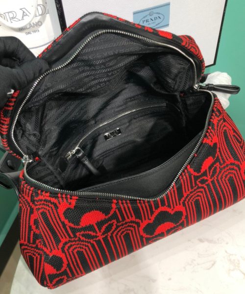 Padded Jacquard Prada Signaux Bag In Red For Women 13in/ 33cm