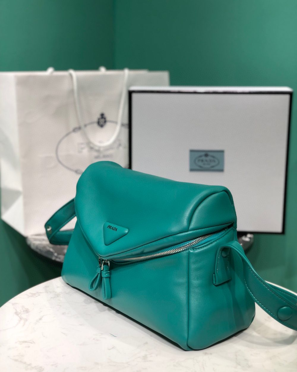 Padded Nappa Prada Signaux Bag In Green For Women 13in/ 33cm