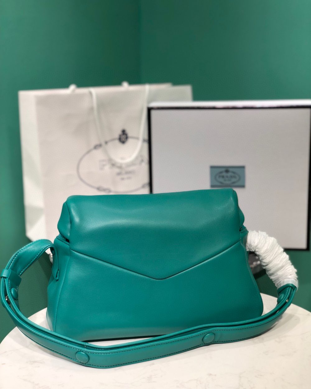 Padded Nappa Prada Signaux Bag In Green For Women 13in/ 33cm