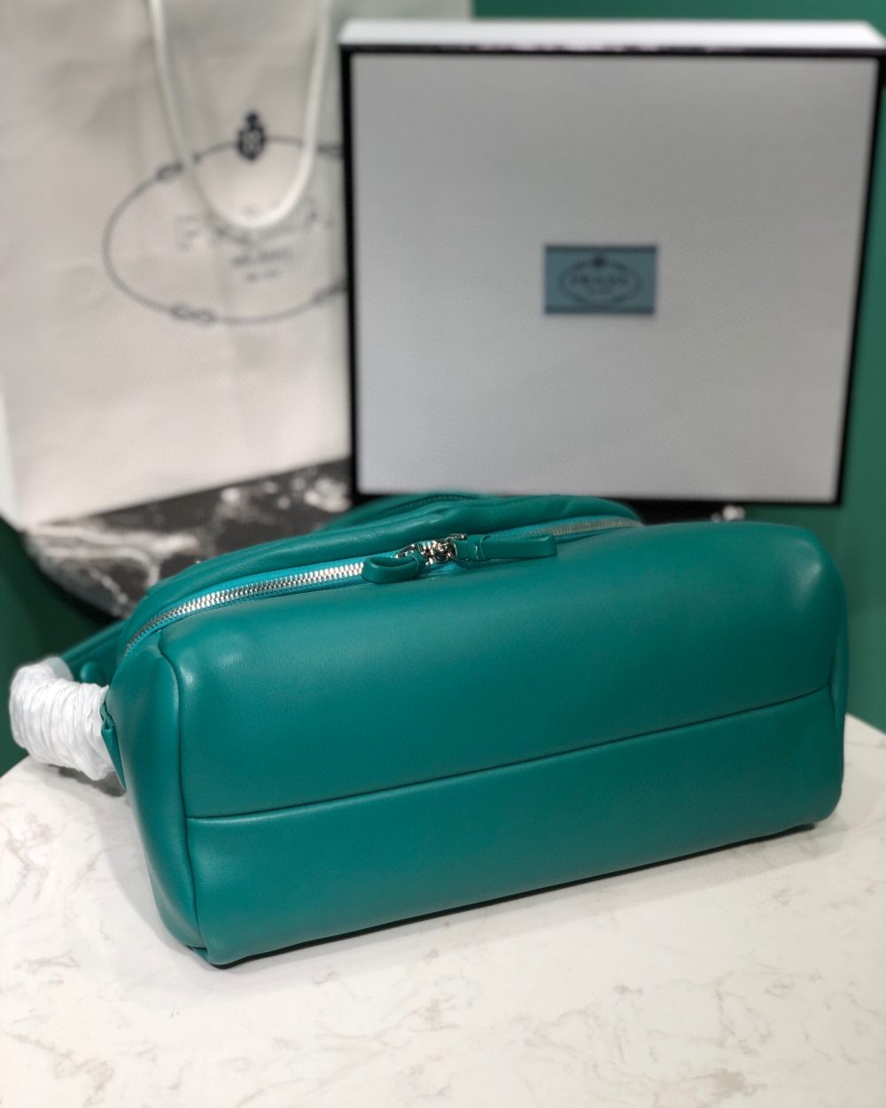 Padded Nappa Prada Signaux Bag In Green For Women 13in/ 33cm