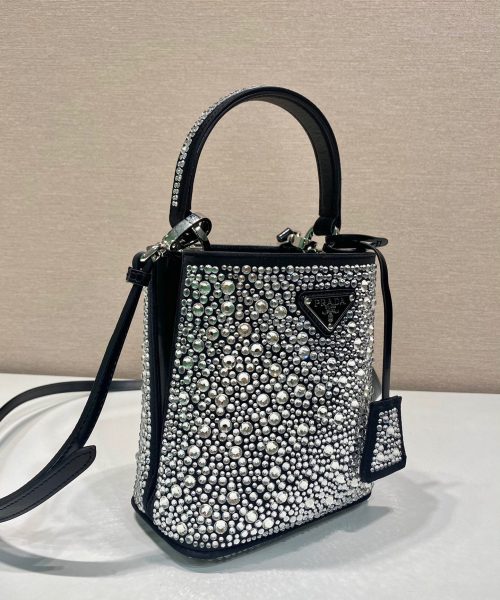 Panier Satin Bag With Crystals In Black For Women 5.9 in/ 15 cm 1BA373_2AWL_F063R_V_OOY
