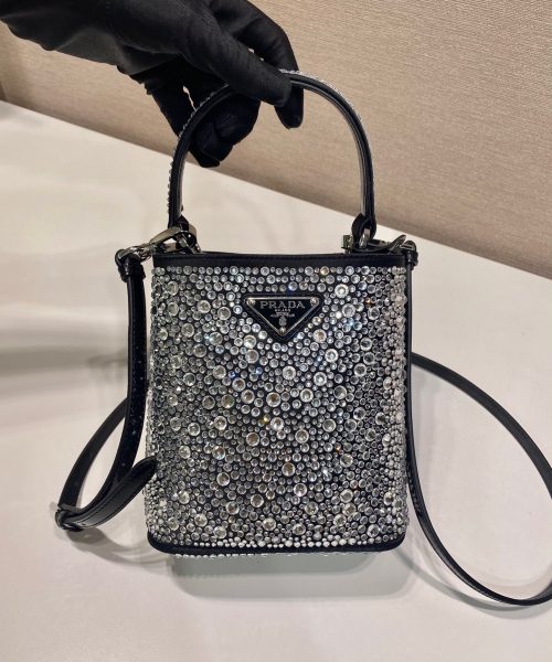 Panier Satin Bag With Crystals In Black For Women 5.9 in/ 15 cm 1BA373_2AWL_F063R_V_OOY