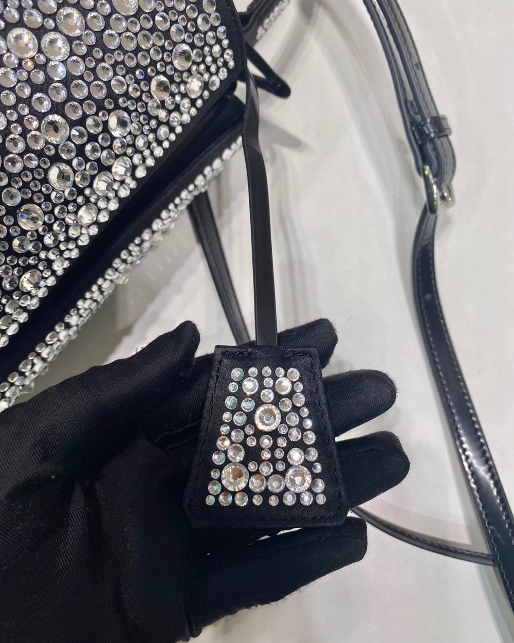 Panier Satin Bag With Crystals In Black For Women 5.9 in/ 15 cm 1BA373_2AWL_F063R_V_OOY