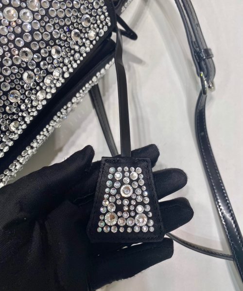 Panier Satin Bag With Crystals In Black For Women 5.9 in/ 15 cm 1BA373_2AWL_F063R_V_OOY