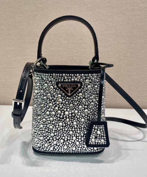 Panier Satin Bag With Crystals In Black For Women 5.9 in/ 15 cm 1BA373_2AWL_F063R_V_OOY