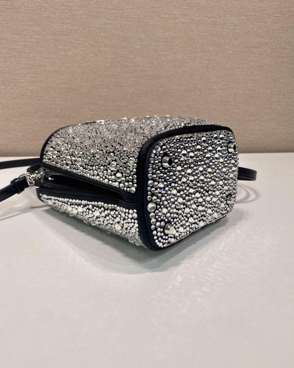 Panier Satin Bag With Crystals In Black For Women 5.9 in/ 15 cm 1BA373_2AWL_F063R_V_OOY