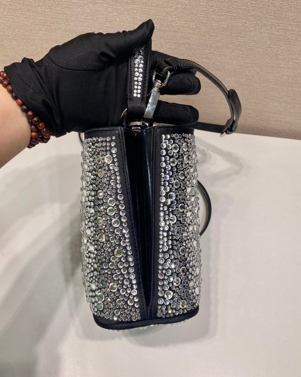 Panier Satin Bag With Crystals In Black For Women 5.9 in/ 15 cm 1BA373_2AWL_F063R_V_OOY