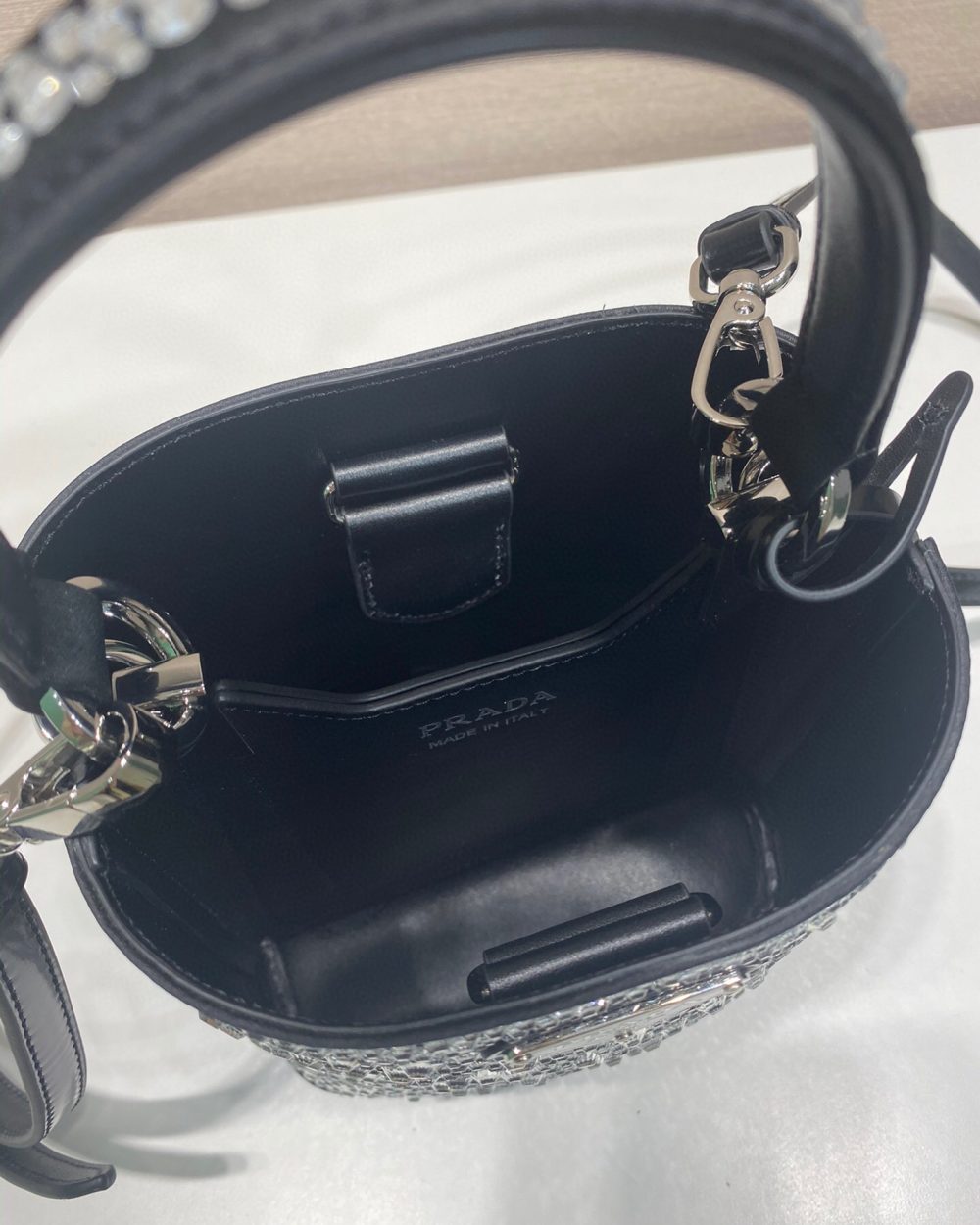 Panier Satin Bag With Crystals In Black For Women 5.9 in/ 15 cm 1BA373_2AWL_F063R_V_OOY