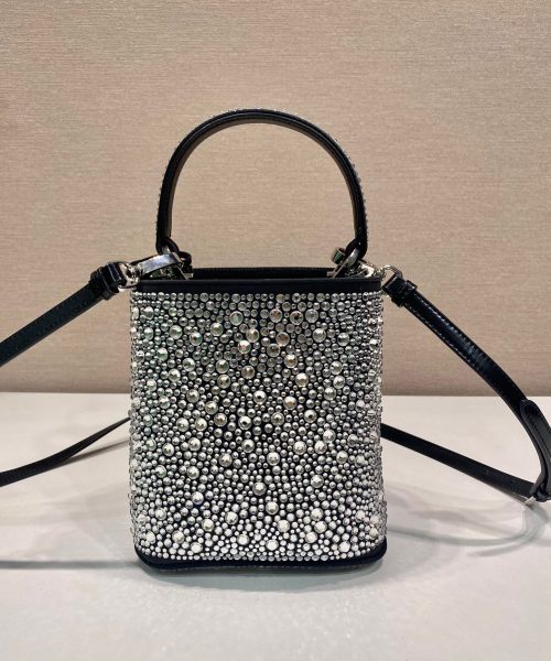 Panier Satin Bag With Crystals In Black For Women 5.9 in/ 15 cm 1BA373_2AWL_F063R_V_OOY
