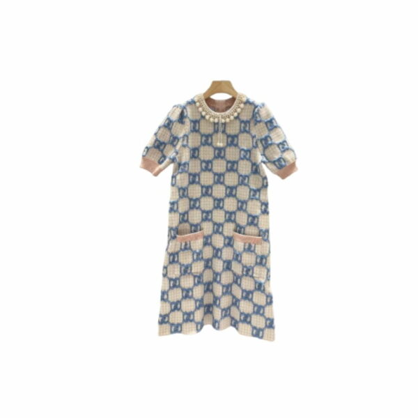Pearl Collar Dress Blue For Women