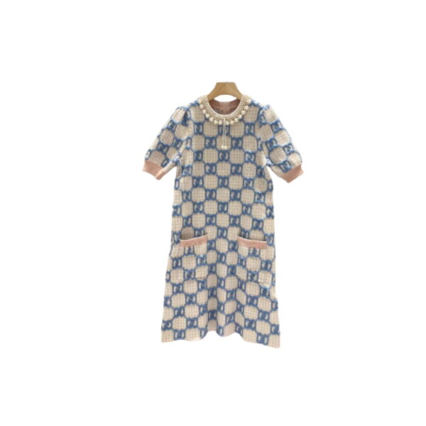 Pearl Collar Dress Blue For Women