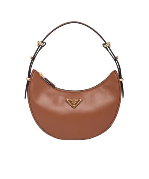 Prada Arqué Leather Shoulder Cognac Bag For Women 1BC194_ASK_F0XUG_V_OOO- 22.5 Cm/ 8.8 Inches