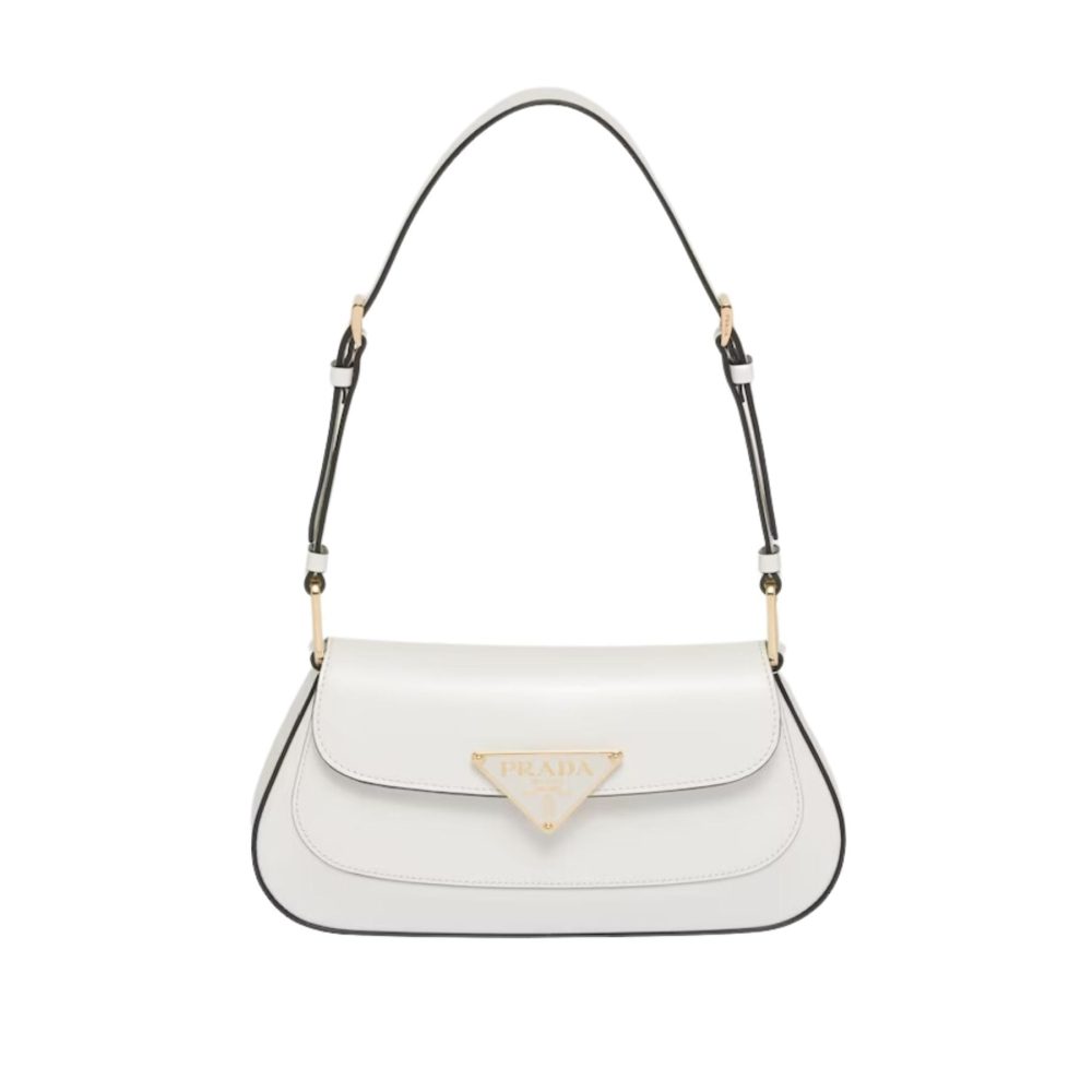 Prada Brushed Leather Shoulder White Bag For Women 1BD345_ZO6_F02EU_V_HTO- 24 Cm/ 9.4 Inches
