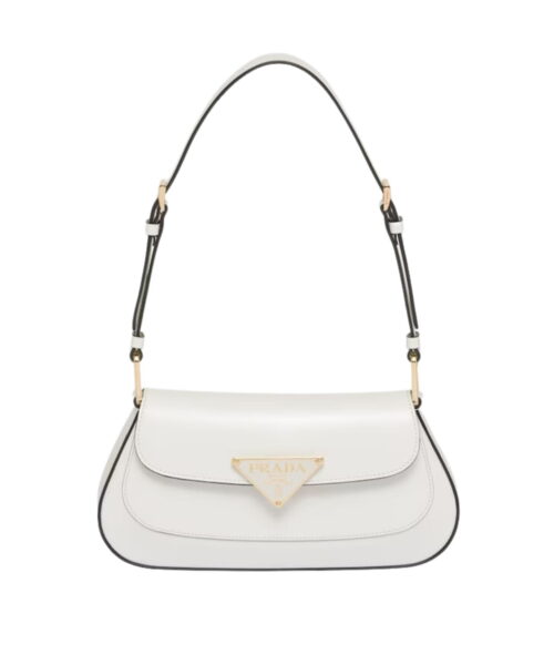 Prada Brushed Leather Shoulder White Bag For Women 1BD345_ZO6_F02EU_V_HTO- 24 Cm/ 9.4 Inches