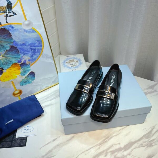 Prada Brushed Loafers Black 2.17in/55mm For Women PRD