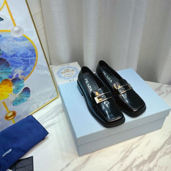 Prada Brushed Loafers Black 2.17in/55mm For Women PRD