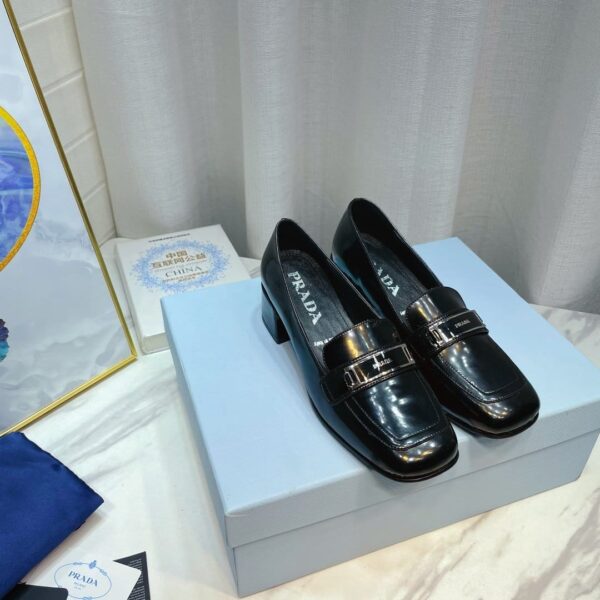 Prada Brushed Loafers Black 2.17in/55mm For Women PRD