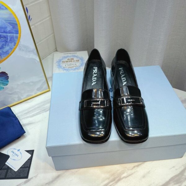 Prada Brushed Loafers Black 2.17in/55mm For Women PRD