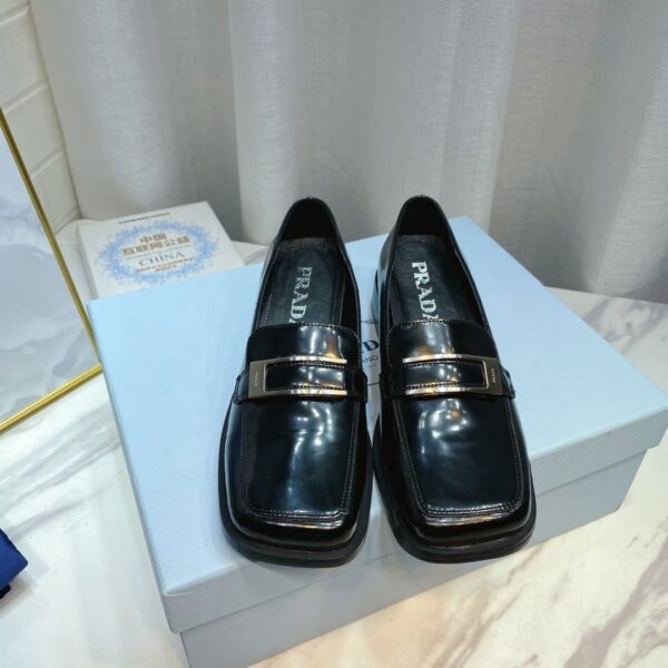 Prada Brushed Loafers Black 2.17in/55mm For Women PRD